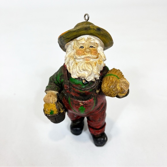 Farmer Santa Ornament Corn & Wheat Resin Vintage - Picture 1 of 6